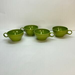 melamine avocado green‎ coffee or tea cups mcm vintage set of 4 circle handle